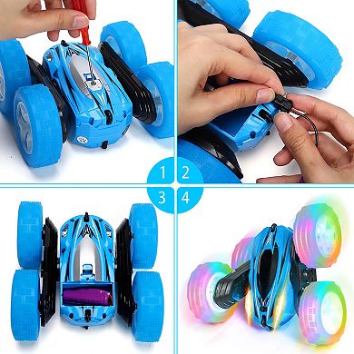 3 Pack Remote Control Car Toys for Kids, 2.4GHz RC Stunt Cars with Wheel Lights