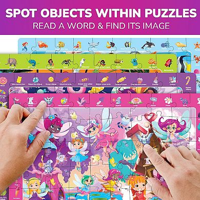 QUOKKA 4 Set 60 Pcs Jigsaw Puzzles for Kids 3-6 years Unicorn Mermaid Fairy Search and Find Game