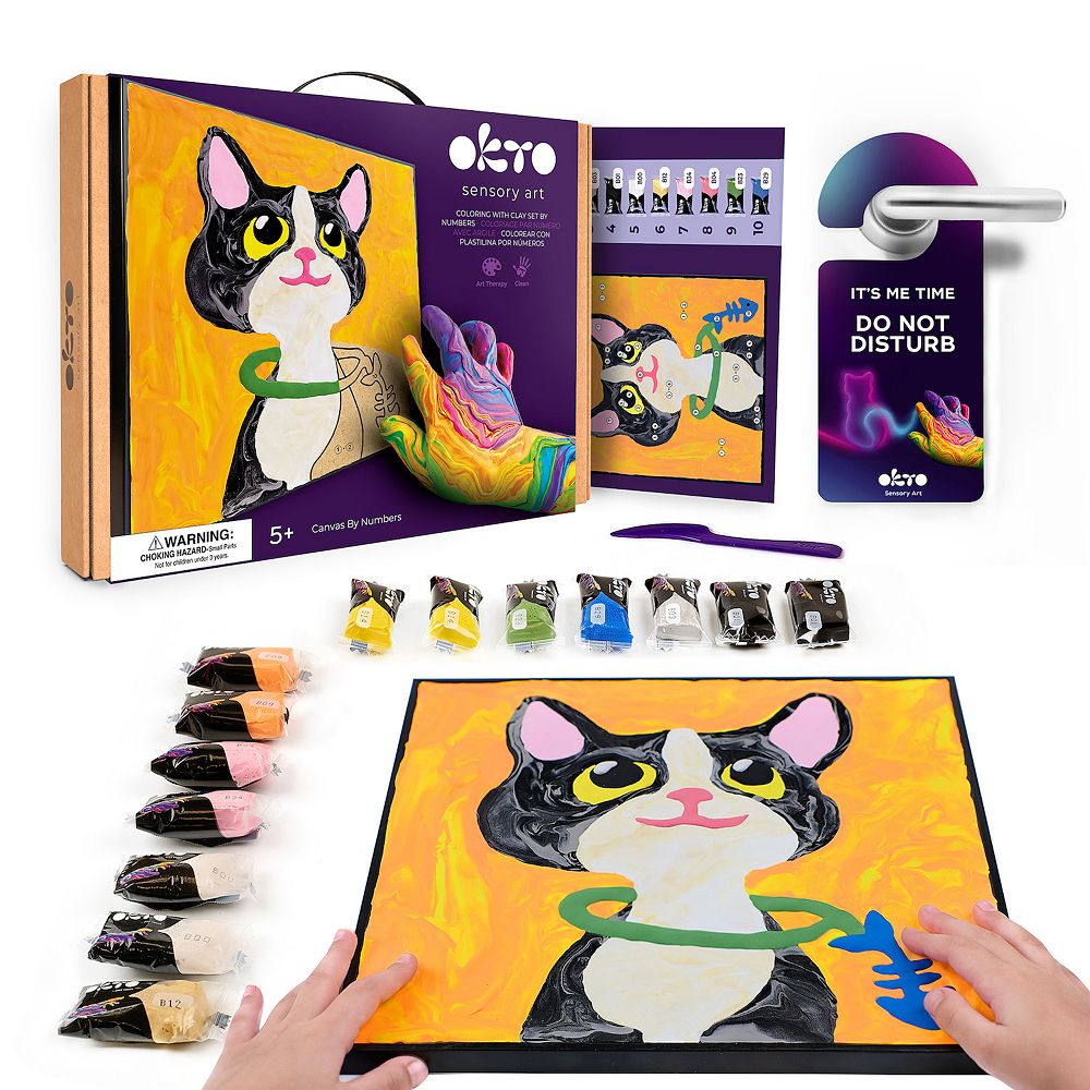 OKTO Air Dry Clay by Numbers Cat Kids Craft Kit, 11.4 in Sensory Art