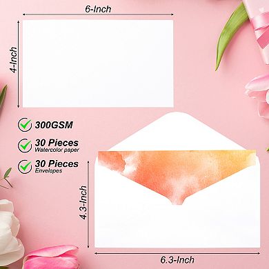 30 Sets Watercolor Cards Postcards with Envelopes 4x6 Inch