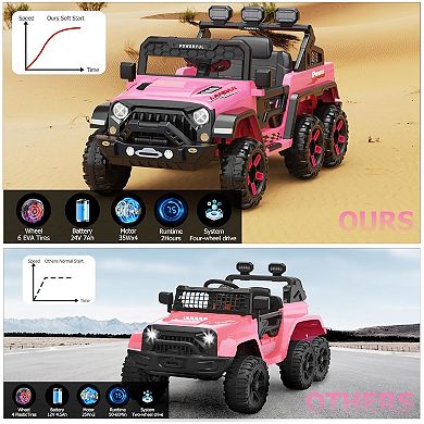 Ride on Car with 6 EVA Wheels&4WD, 24V Battery Powered Electric Car for Kids, Electric Vehicle