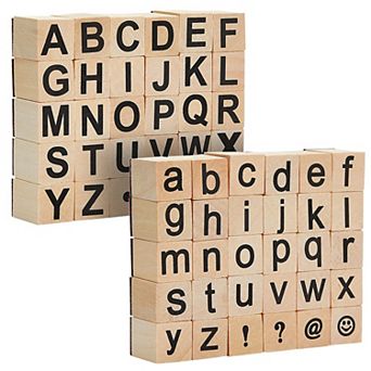 60 pc Wood Alphabet Stamp Set, Upper and Lowercase Letters with Symbols