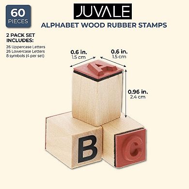 60-Piece Wood Alphabet Stamp Set, Upper and Lowercase Letters with Symbols