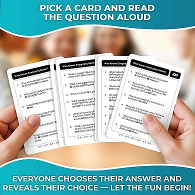 QUOKKA Trivia Game Who Knows Better? Geography Edition Educational Family Cards for Kids & Adults