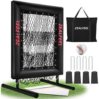 Zealfeel Baseball Pitching Net Pro, 9-Hole Adjustable Strike Zone Trainer with Ball & Home Plate