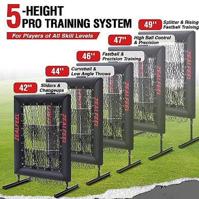Zealfeel Baseball Pitching Net Pro, 9-Hole Adjustable Strike Zone Trainer with Ball & Home Plate