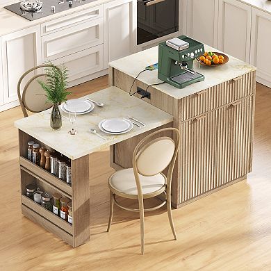 Merax 82.6" Fluted Kitchen Island with Extendable Dining Table