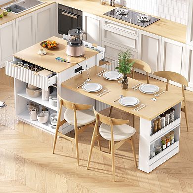Merax 82.6" Fluted Kitchen Island with Extendable Dining Table