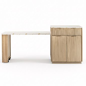 Merax 82.6" Fluted Kitchen Island with Extendable Dining Table