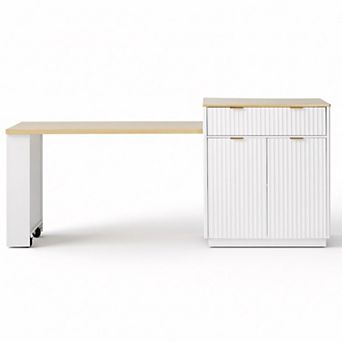 Merax 82.6" Fluted Kitchen Island with Extendable Dining Table