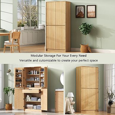 Merax 72" Tall Farmhouse Kitchen Pantry Cabinet with 8 Door Shelves