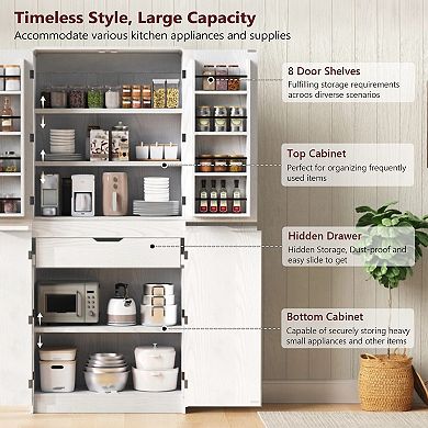Merax 72" Tall Farmhouse Kitchen Pantry Cabinet with 8 Door Shelves