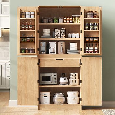 Merax 72" Tall Farmhouse Kitchen Pantry Cabinet with 8 Door Shelves