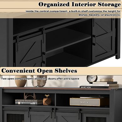 Merax 59.3''Sideboard with Sliding Barn Door and Mesh Panels,Farmhouse Buffet with Open Storage
