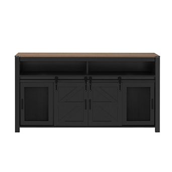Merax 59.3''Sideboard with Sliding Barn Door and Mesh Panels,Farmhouse Buffet with Open Storage