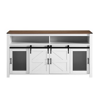 Merax 59.3''Sideboard with Sliding Barn Door and Mesh Panels,Farmhouse Buffet with Open Storage