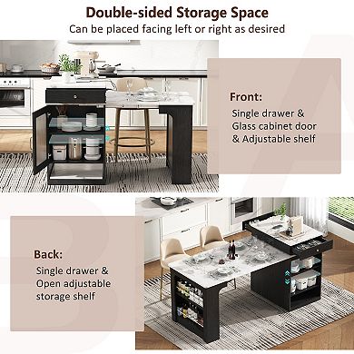 Merax Kitchen Island with Extendable Dining Table, Kitchen Storage Table with Double sided Storage