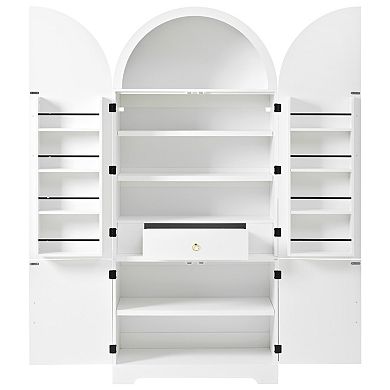 Merax 72" Tall Arched Kitchen Pantry Cabinet with 8 Door Shelves, Fluted Storage Cabinets