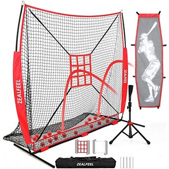 Zealfeel 7x7 ft Baseball Net with Dummy Batter, Strike Zones, Ball Collector, Batting Tee & Bag