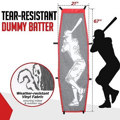 Zealfeel 7x7 ft Baseball Net with Dummy Batter, Strike Zones, Ball Collector, Batting Tee & Bag
