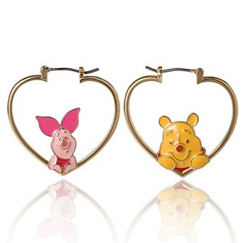 Disney Winnie the Pooh and Piglet Mismatched Heart Hoop Earrings for Women Official License