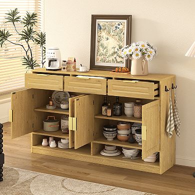 Merax Farmhouse Sideboard with 3 Drawers & 4 Doors,59.1" Multi-Functional Storage Buffet