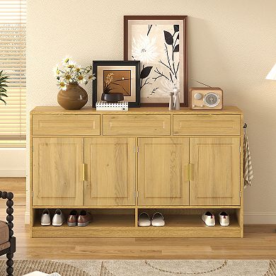 Merax Farmhouse Sideboard with 3 Drawers & 4 Doors,59.1" Multi-Functional Storage Buffet