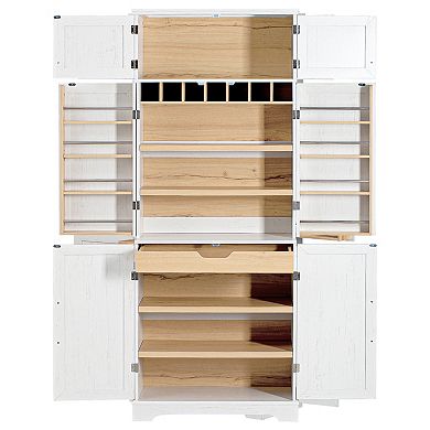 Merax 78.2" Tall Farmhouse Kitchen Pantry Cabinet with 8 Door Shelves, Storage Cabinet