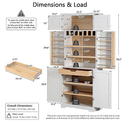 Merax 78.2" Tall Farmhouse Kitchen Pantry Cabinet with 8 Door Shelves, Storage Cabinet