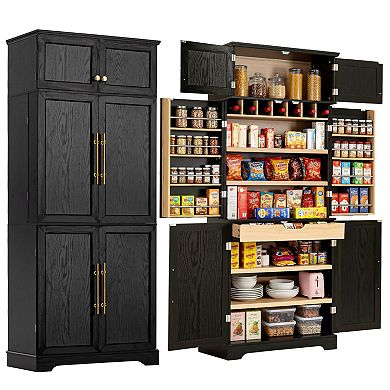 Merax 78.2" Tall Farmhouse Kitchen Pantry Cabinet with 8 Door Shelves, Storage Cabinet