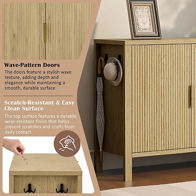 Merax Modern Wave Pattern Sideboard with 3 Drawers, Large Storage Buffet Cabinet