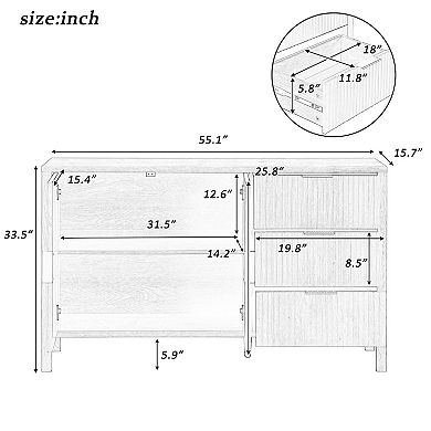 Merax Modern Wave Pattern Sideboard with 3 Drawers, Large Storage Buffet Cabinet