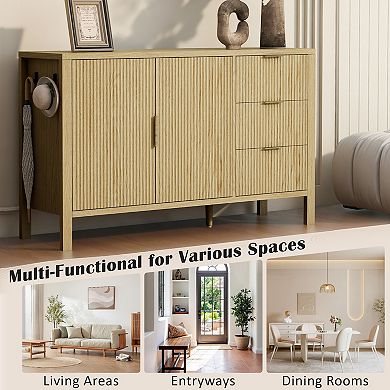 Merax Modern Wave Pattern Sideboard with 3 Drawers, Large Storage Buffet Cabinet