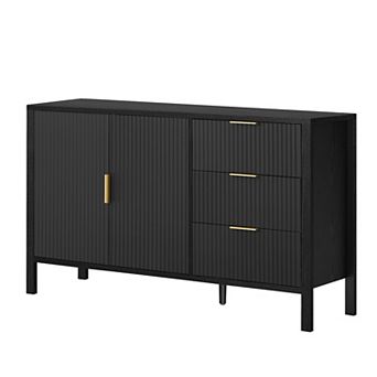 Merax Modern Wave Pattern Sideboard with 3 Drawers, Large Storage Buffet Cabinet