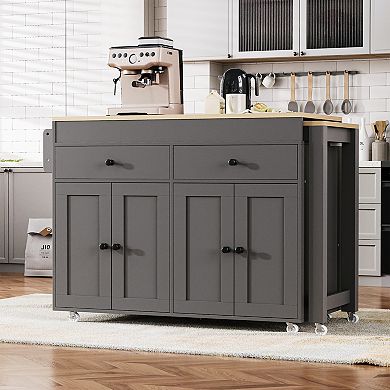 Merax Kitchen Island with Extendable Dining Table , Rolling Kitchen Island on Wheels