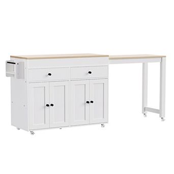 Merax Kitchen Island with Extendable Dining Table , Rolling Kitchen Island on Wheels