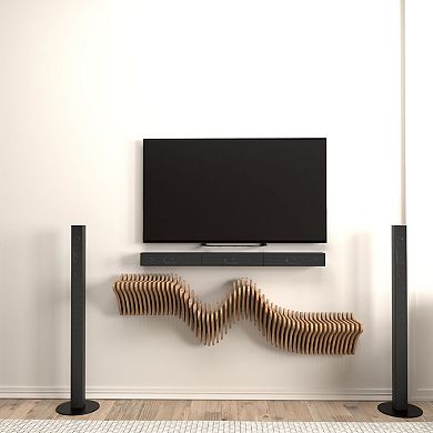 Modern Parametric TV Shelf Floating Wooden Wall Piece with 3D Wavy Design