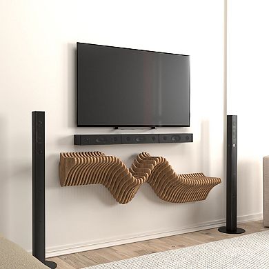 Modern Parametric TV Shelf Floating Wooden Wall Piece with 3D Wavy Design