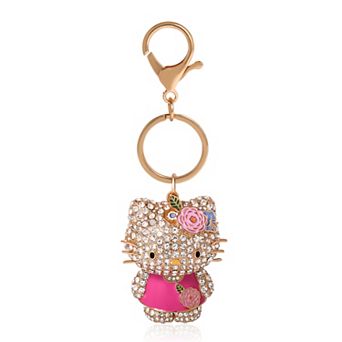 Hello Kitty Crystal Pavé Bag Charm Keychain Pink Dress Officially Licensed Sanrio