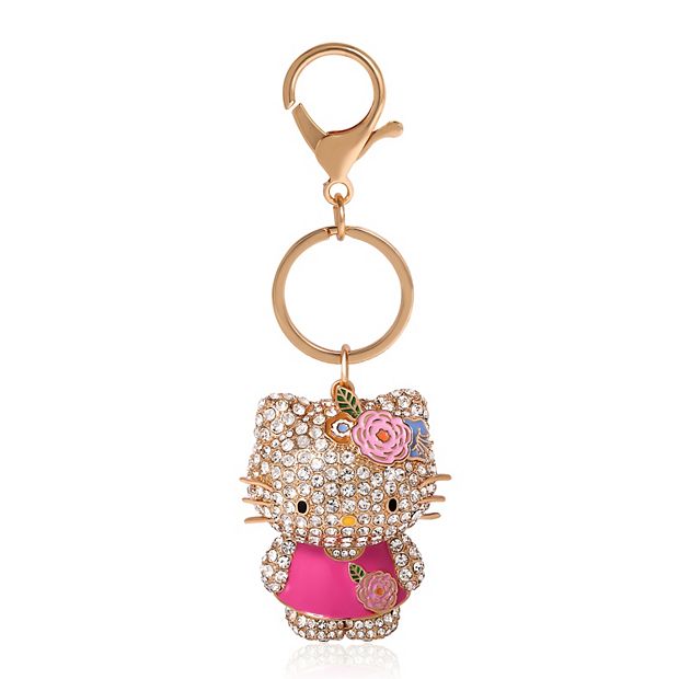 Sanrio Pink Crystal Flower Bling Keychain Bag Charm in Gold