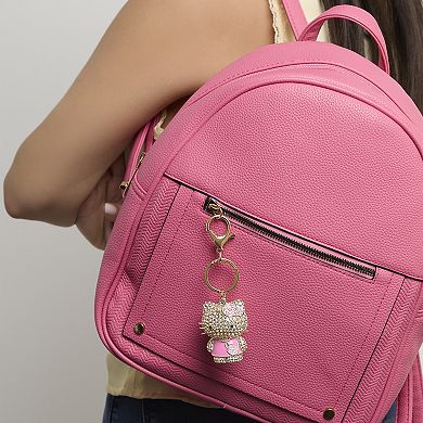 Hello Kitty Crystal Pavé Bag Charm Keychain Pink Dress Officially Licensed Sanrio