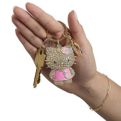 Hello Kitty Crystal Pavé Bag Charm Keychain Pink Dress Officially Licensed Sanrio