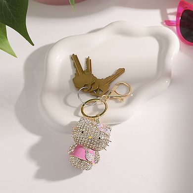 Hello Kitty Crystal Pavé Bag Charm Keychain Pink Dress Officially Licensed Sanrio