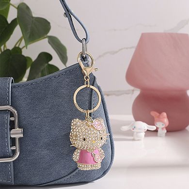 Hello Kitty Crystal Pavé Bag Charm Keychain Pink Dress Officially Licensed Sanrio