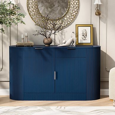 Merax Modern Storage Cabinet, Stripe MDF Sideboard with Aluminum Handles