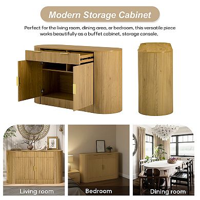 Merax Modern Storage Cabinet, Stripe MDF Sideboard with Aluminum Handles