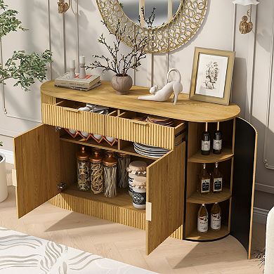 Merax Modern Storage Cabinet, Stripe MDF Sideboard with Aluminum Handles