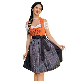 Women's Cosplay Party Costumes Set 3 pc Square Neck Bavarian Oktoberfest Dirndl Dress