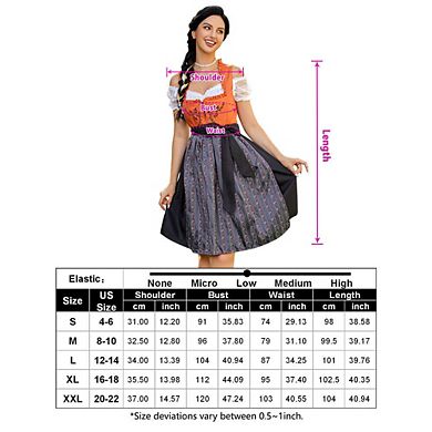 Women's Cosplay Party Costumes Set 3 Pieces Square Neck Bavarian Oktoberfest Dirndl Dress