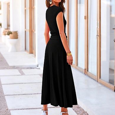 Women's Summer Knit Short Sleeve Top And Casual High Waist Midi Skirt Set